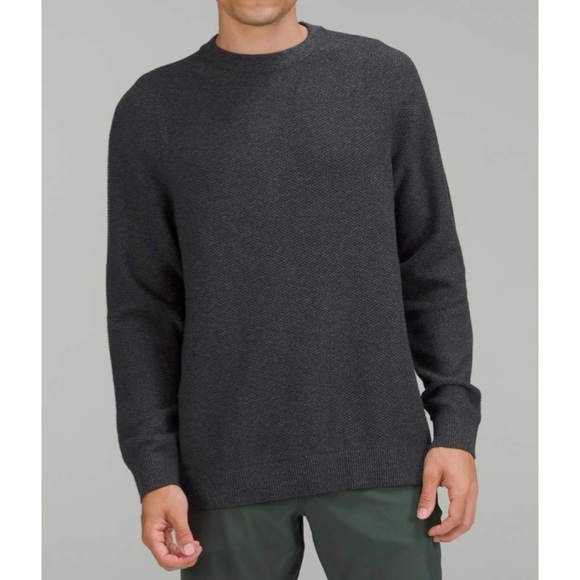 LULULEMON Men’s Heathered Black Textured Knit Crewneck Sweater - Picture 1 of 5